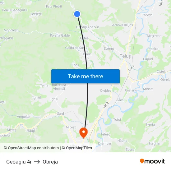 Geoagiu 4r to Obreja map