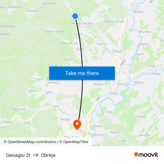 Geoagiu 3t to Obreja map