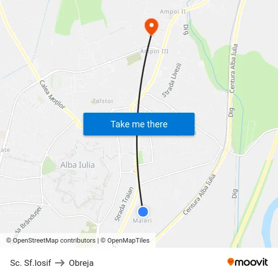 Sc. Sf.Iosif to Obreja map