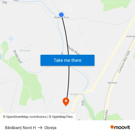 Bărăbanț Nord H to Obreja map