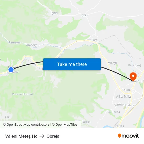 Văleni Meteș Hc to Obreja map