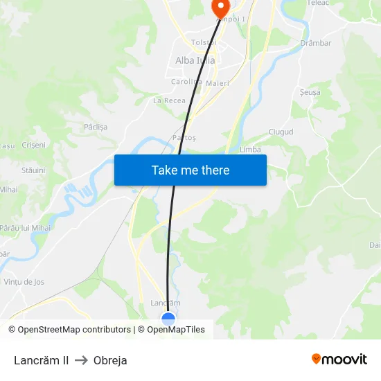 Lancrăm II to Obreja map