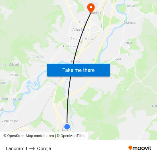 Lancrăm I to Obreja map