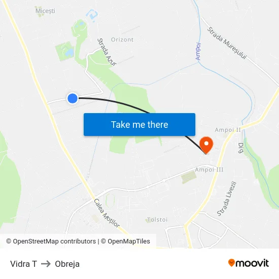 Vidra T to Obreja map
