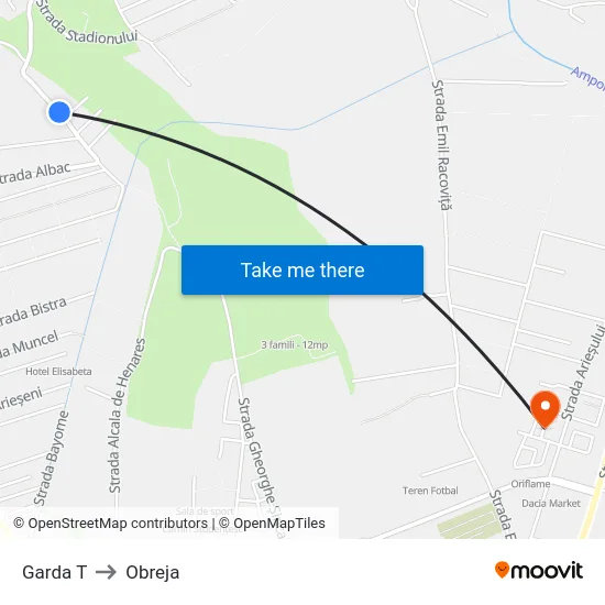 Garda T to Obreja map