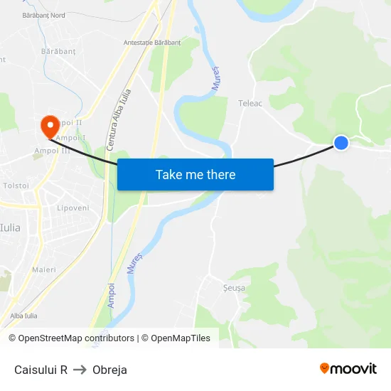 Caisului R to Obreja map
