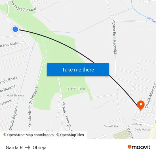 Garda R to Obreja map