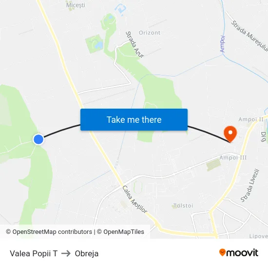 Valea Popii T to Obreja map