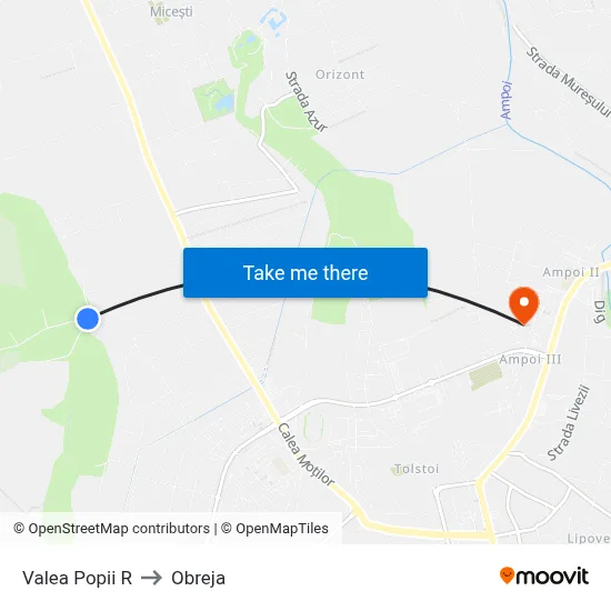 Valea Popii R to Obreja map