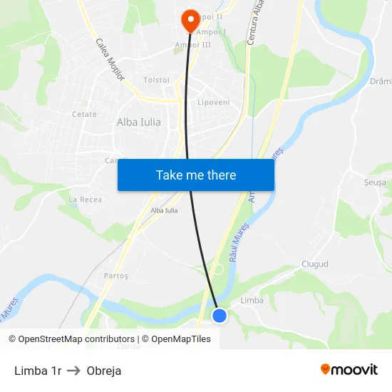 Limba 1r to Obreja map
