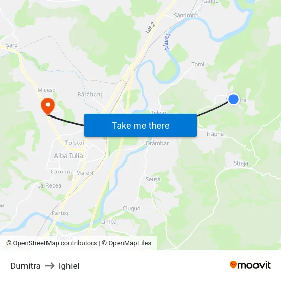 Dumitra to Ighiel map