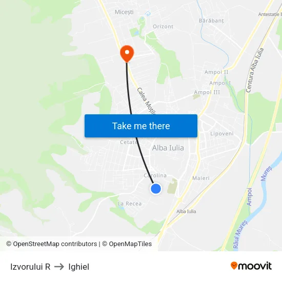 Izvorului R to Ighiel map
