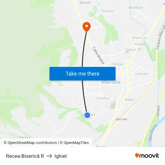 Recea-Biserică R to Ighiel map