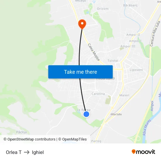 Orlea T to Ighiel map