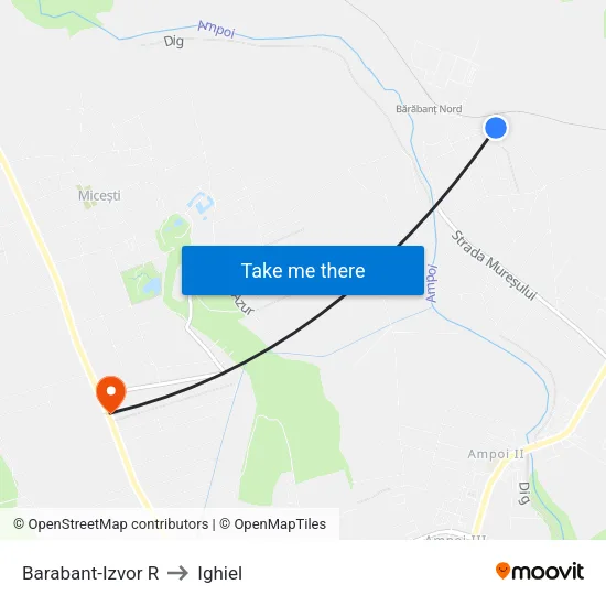 Barabant-Izvor R to Ighiel map