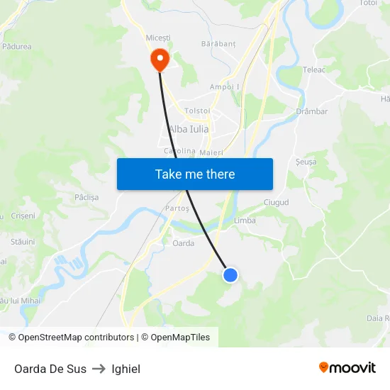 Oarda De Sus to Ighiel map