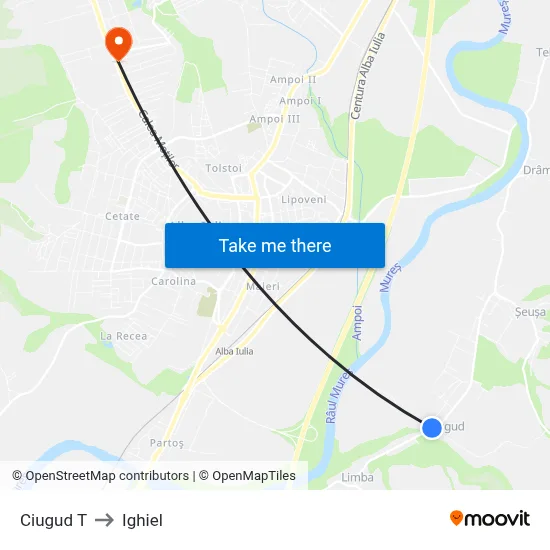 Ciugud T to Ighiel map