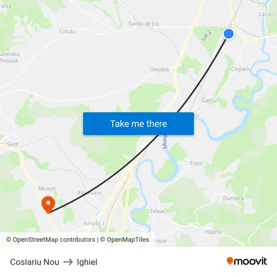 Coslariu Nou to Ighiel map