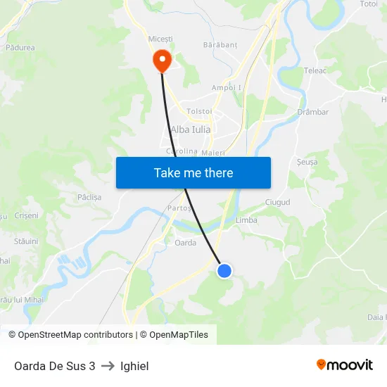 Oarda De Sus 3 to Ighiel map