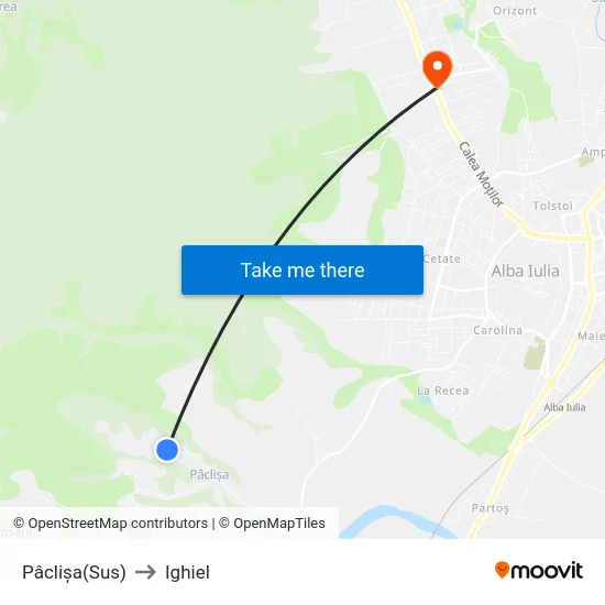 Pâclișa(Sus) to Ighiel map