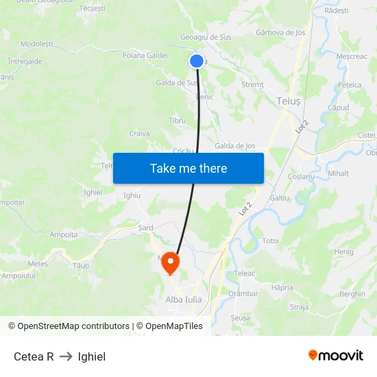 Cetea R to Ighiel map