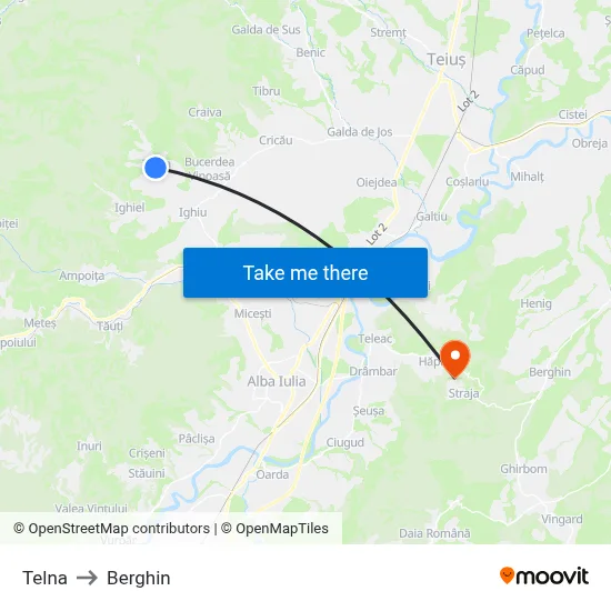 Telna to Berghin map