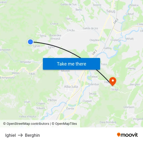 Ighiel to Berghin map
