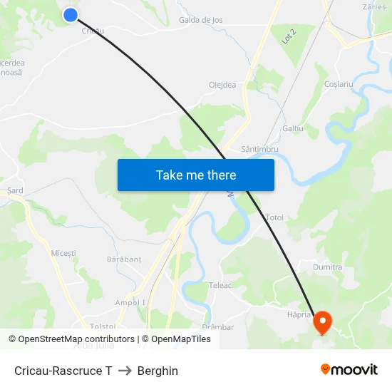 Cricau-Rascruce T to Berghin map