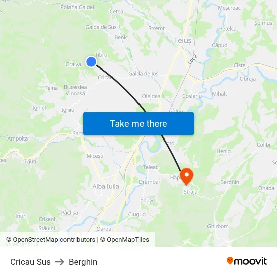 Cricau Sus to Berghin map