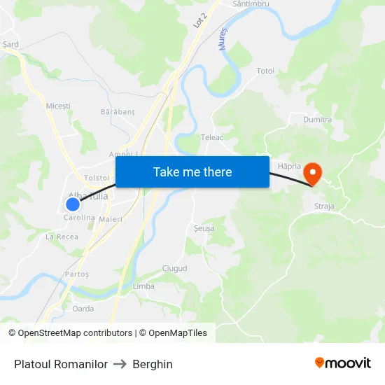 Platoul Romanilor to Berghin map