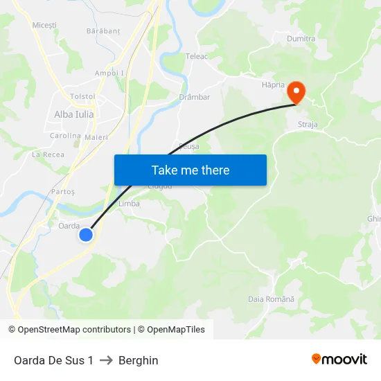 Oarda De Sus 1 to Berghin map