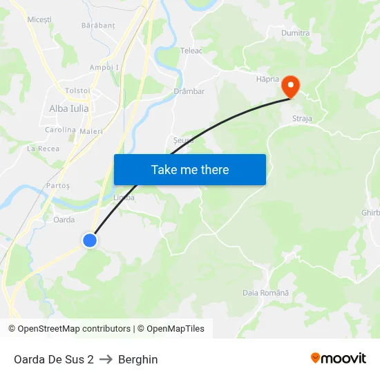 Oarda De Sus 2 to Berghin map