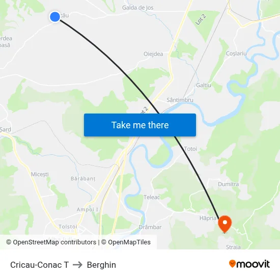 Cricau-Conac T to Berghin map