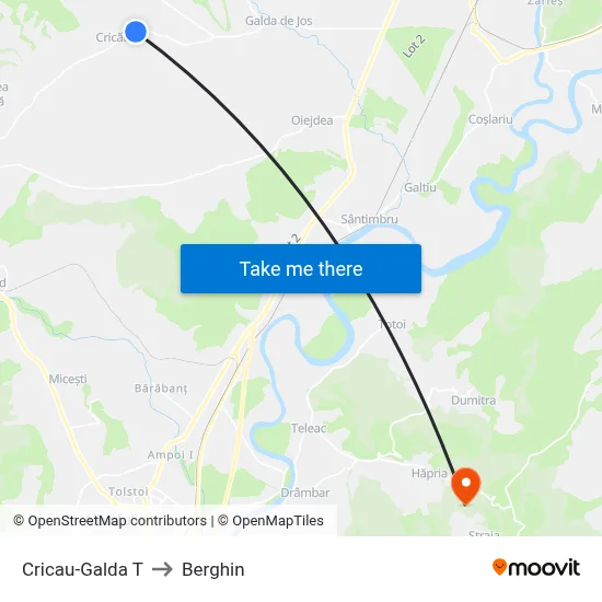 Cricau-Galda T to Berghin map