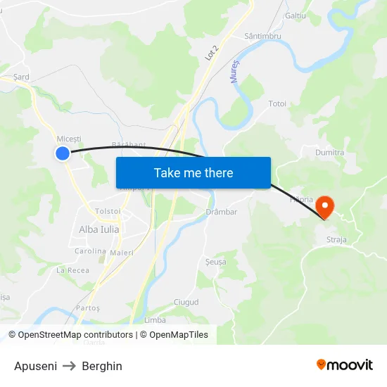 Apuseni to Berghin map