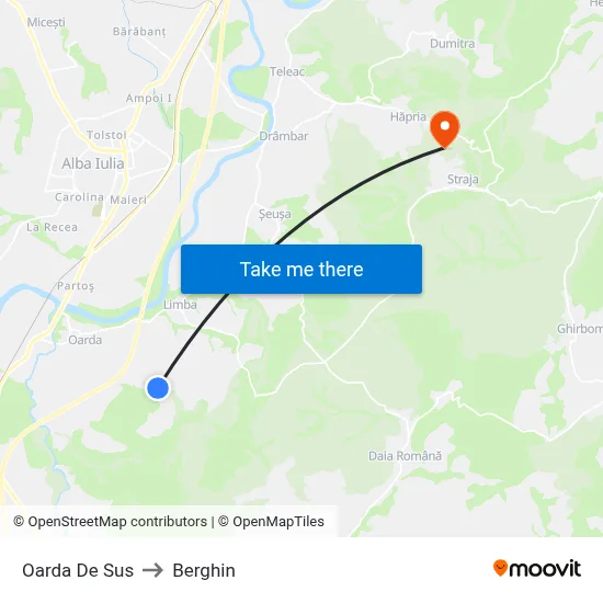 Oarda De Sus to Berghin map