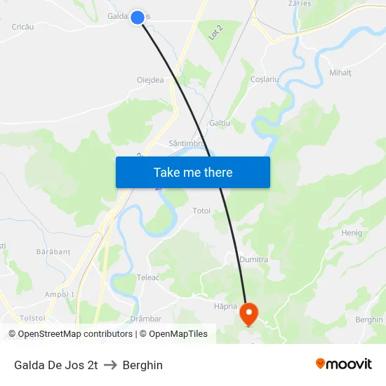 Galda De Jos 2t to Berghin map