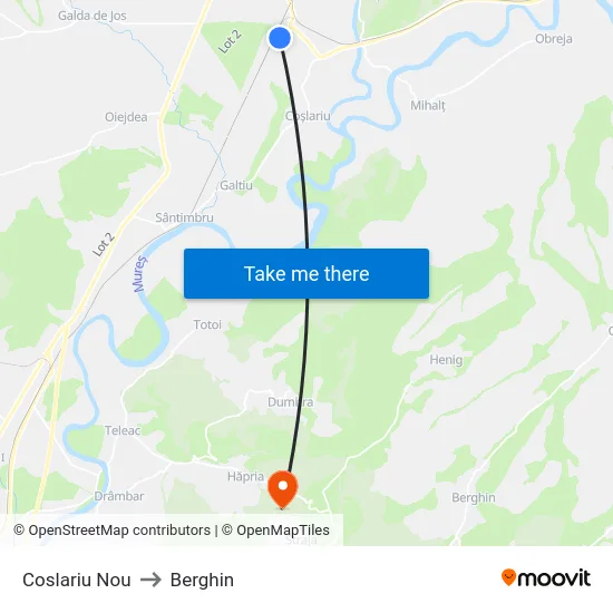 Coslariu Nou to Berghin map