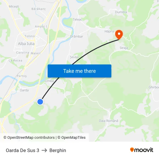 Oarda De Sus 3 to Berghin map