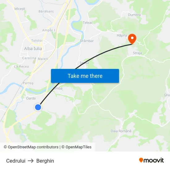 Cedrului to Berghin map