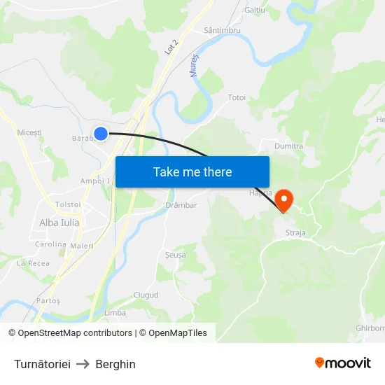 Turnătoriei to Berghin map