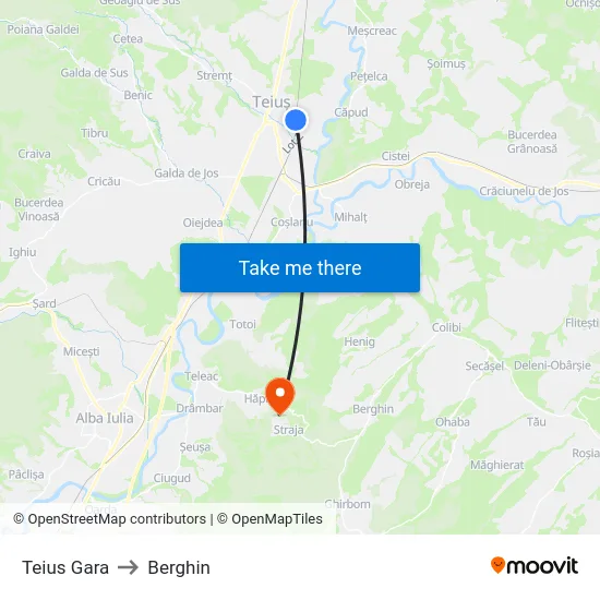 Teius Gara to Berghin map