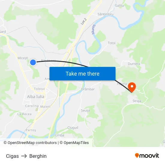 Cigas to Berghin map