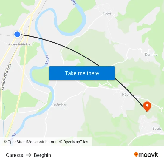 Caresta to Berghin map