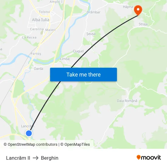 Lancrăm II to Berghin map