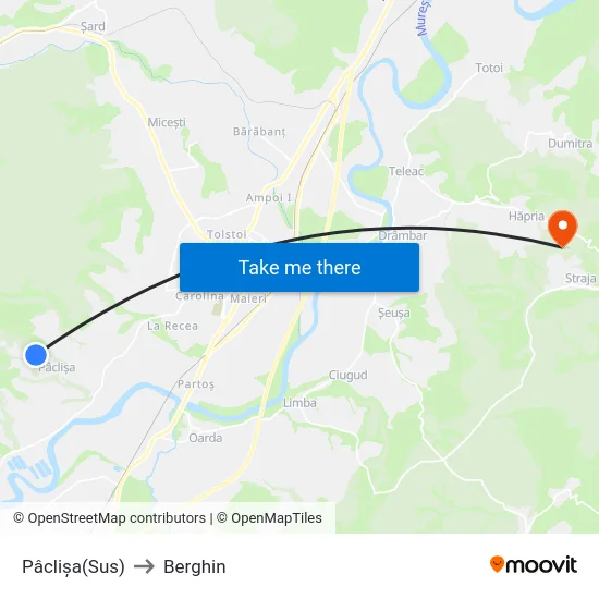 Pâclișa(Sus) to Berghin map