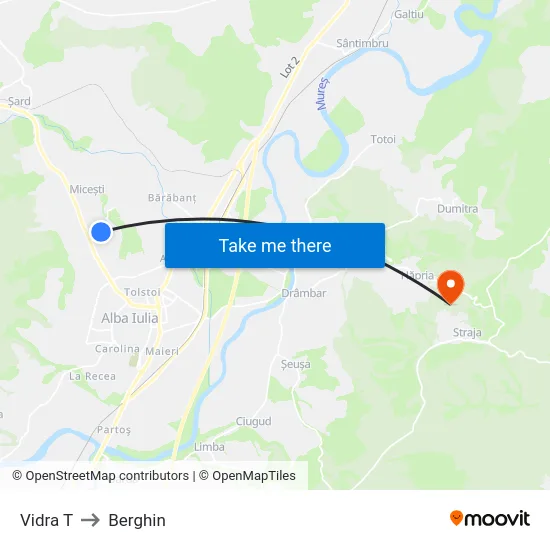 Vidra T to Berghin map