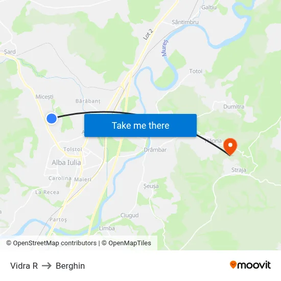 Vidra R to Berghin map