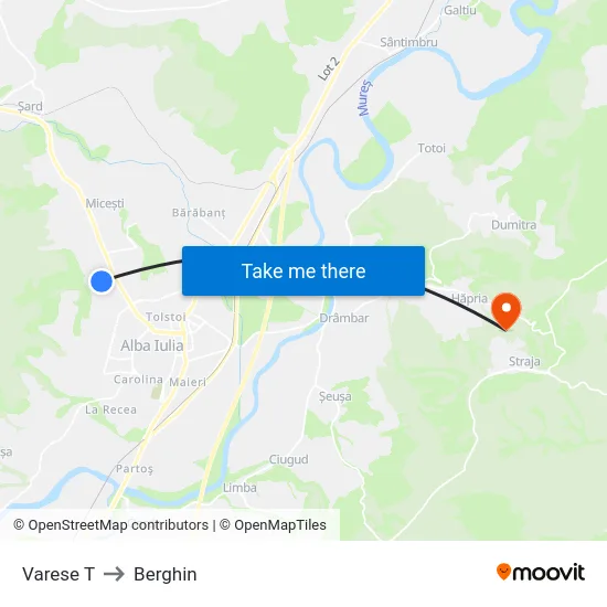 Varese T to Berghin map