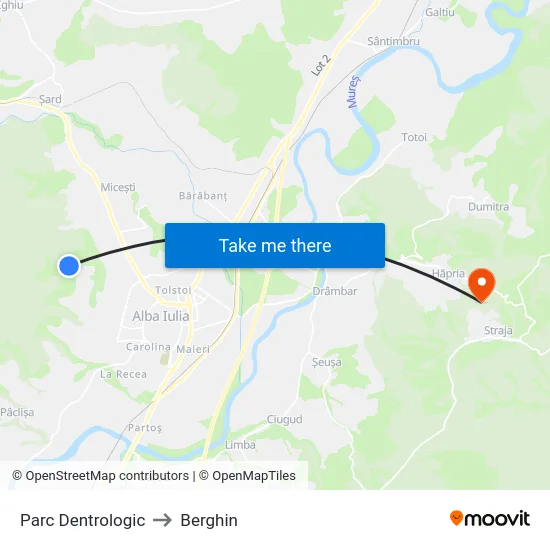 Parc Dentrologic to Berghin map